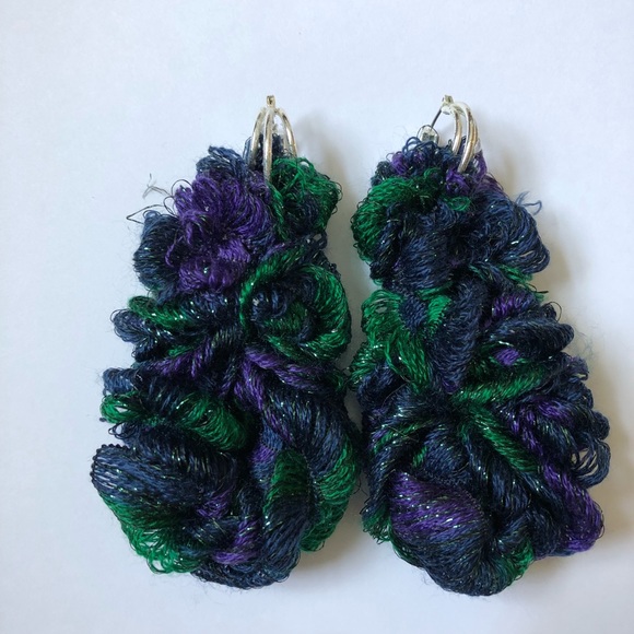 Jewelry - Handmade Upcycled Green Purple Statement Earrings